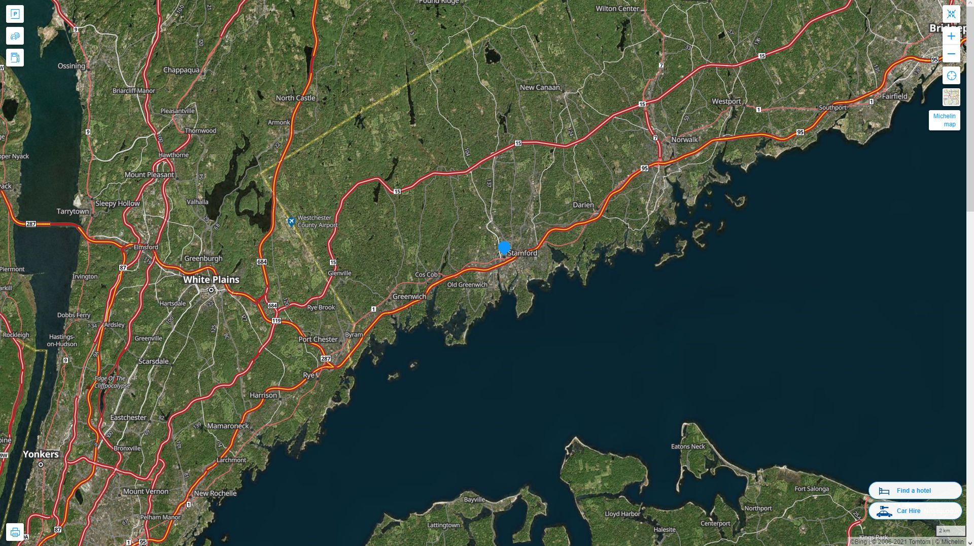 Stamford Connecticut Highway and Road Map with Satellite View